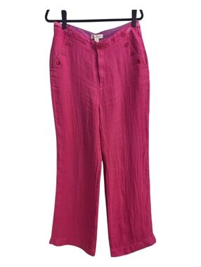 NEW SUNDANCE Barbie Pink Linen Wide Leg Sailor Pants 8 Coastal Boho